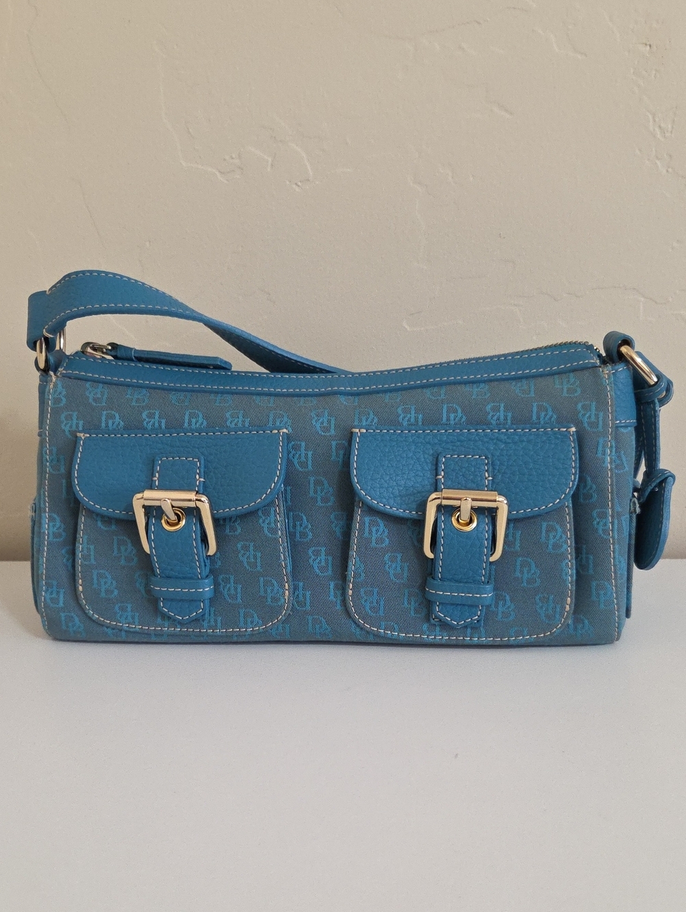 Dooney & Bourke. Blue Logo-Print Shoulder Bag